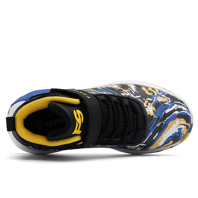 Zapatos de baloncesto para niños con suelas de goma resistentes al deslizamiento en color amarillo púrpura negro