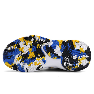 Zapatos de baloncesto para niños con suelas de goma resistentes al deslizamiento en color amarillo púrpura negro