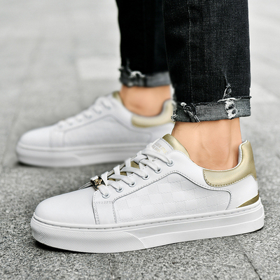 Nuevo cuero genuino suela superior de goma zapatos de hombre zapatos blancos zapatos de aumento de altura zapatillas de deporte de hombre zapatos de cuero casual