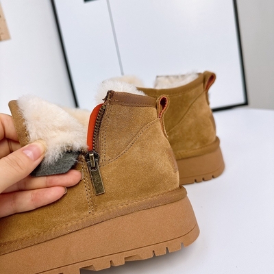 Botas de nieve para mujeres de suela gruesa de lana y terciopelo botas de algodón de tubo corto antideslizante de piel de vaca