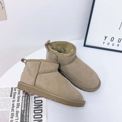 Botas de nieve de invierno de cuero de vaca más de terciopelo botas cortas de cuero genuino impermeables antideslizantes calzado de algodón al aire libre