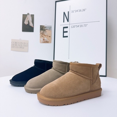 Botas de nieve de piel de vaca de invierno más de terciopelo botas cortas de cuero genuino impermeable antideslizante calzado de algodón al aire libre para niños
