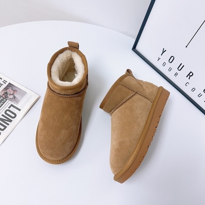 Botas de nieve de piel de vaca de invierno más de terciopelo botas cortas de cuero genuino impermeable antideslizante calzado de algodón al aire libre para niños