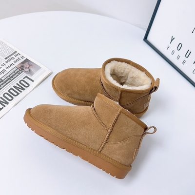 Botas de nieve de piel de vaca de invierno más de terciopelo botas cortas de cuero genuino impermeable antideslizante calzado de algodón al aire libre para niños