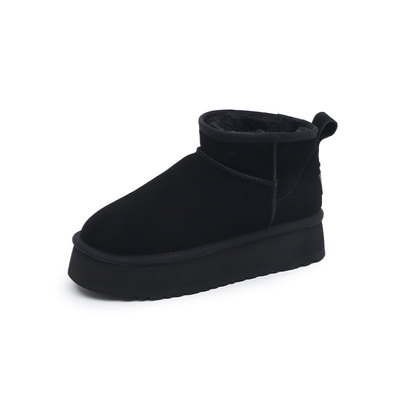 Botas de nieve de piel de vaca de invierno más de terciopelo botas cortas de cuero genuino impermeable antideslizante calzado de algodón al aire libre para niños