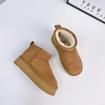 Botas de nieve de piel de vaca de invierno más de terciopelo botas cortas de cuero genuino impermeable antideslizante calzado de algodón al aire libre para niños