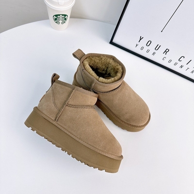 Botas de nieve de piel de vaca de invierno más de terciopelo botas cortas de cuero genuino impermeable antideslizante calzado de algodón al aire libre para niños