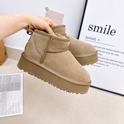 Botas de nieve de piel de vaca de invierno más de terciopelo botas cortas de cuero genuino impermeable antideslizante calzado de algodón al aire libre para niños