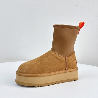 Botas de lápiz de suela gruesa y delgadas de mujer Nuevo invierno más lana Botas de nieve engrosadas Ubicaciones de ropa exterior de mujer Piel de vaca a prueba de agua