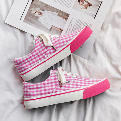 Personalizar nuevo estilo baja de arriba triple vulcanizado de primavera y verano de las mujeres estudiantes zapatos de lona en rosa tamaño 35-40