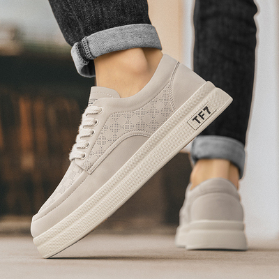 Personalizar Nuevo Estilo Calzado de piel de fibra microfibra con suela gruesa Calzado deportivo de moda casual de punta baja con cordones