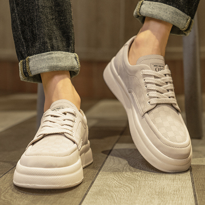 Personalizar Nuevo Estilo Calzado de piel de fibra microfibra con suela gruesa Calzado deportivo de moda casual de punta baja con cordones