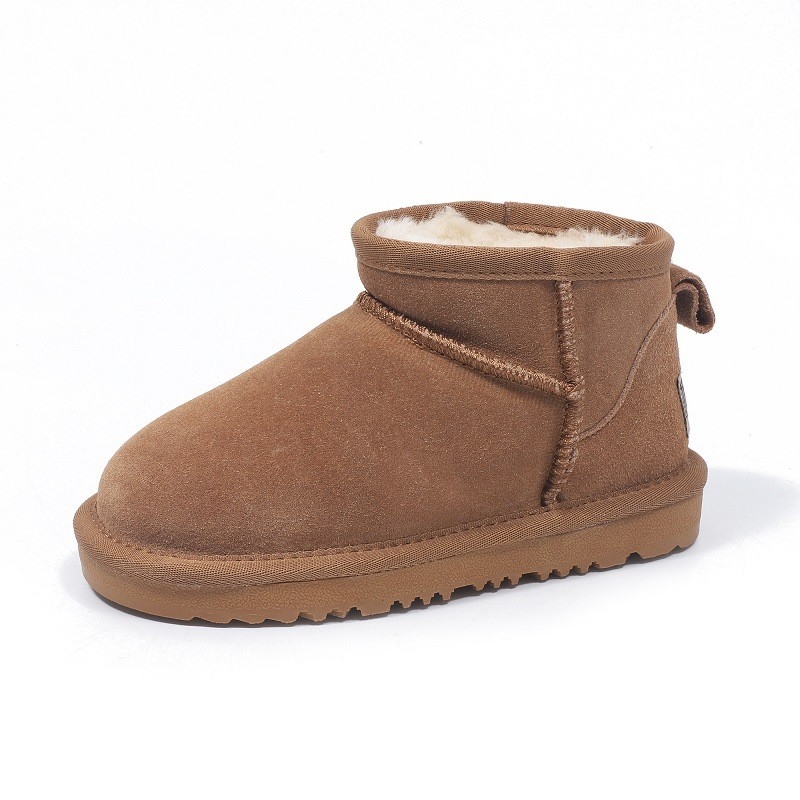Botas de nieve de piel de vaca de invierno más de terciopelo botas cortas de cuero genuino impermeable antideslizante calzado de algodón al aire libre para niños