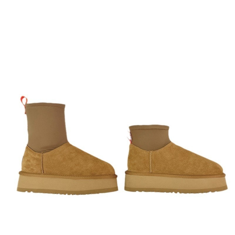 Botas de lápiz de suela gruesa y delgadas de mujer Nuevo invierno más lana Botas de nieve engrosadas Ubicaciones de ropa exterior de mujer Piel de vaca a prueba de agua